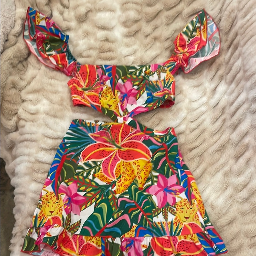 Tropical Floral cut out dress